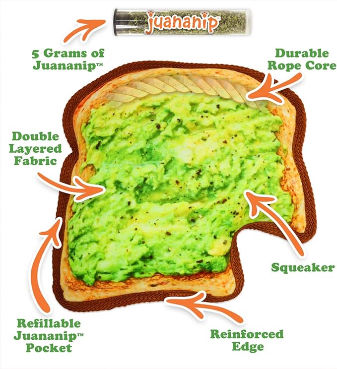 Doggijuana Cafe Combo Refillable Juananip Toy Bundle | Avocado Toast & Everything Bagel | Funny Dog Toy Plush with Catnip and Refill | Interactive Chew for Play