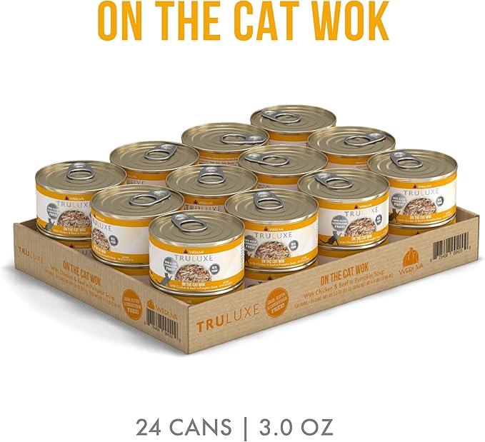 Weruva Truluxe Cat Food, On The Cat Wok with Chicken Breast & Beef in Pumpkin Soup, 3oz Can, Pack of 24
