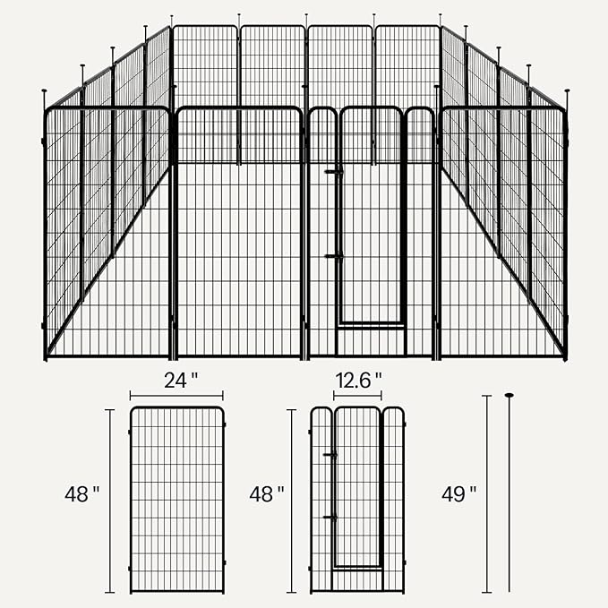 Amazon Basics Dog Playpen, 16 Panels Metal Fence with Door, Foldable for Indoor and Outdoor Use, Suitable for Small to Medium Sized Dogs, 48 Inch Height, Black