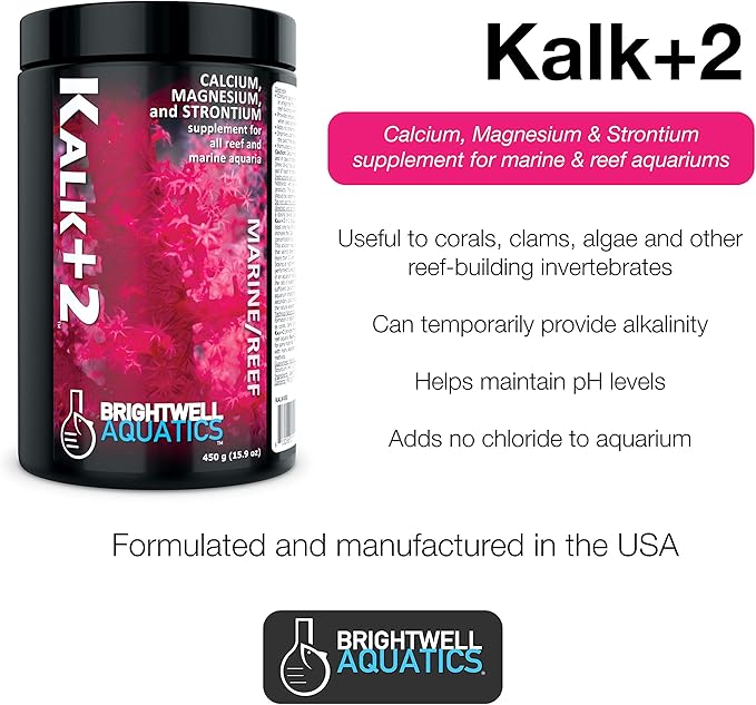 Brightwell Aquatics Kalk+2 – Premium Kalkwasser Powder Supplement with Calcium, Strontium, and Magnesium for Reef Aquariums, pH & Alkalinity Support, 1.8KG