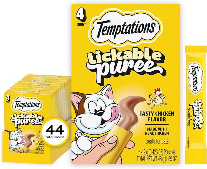 Temptations Creamy Puree Squeezable Lickable Wet Cat Treat with Chicken, 0.42 oz. Tubes, 4 Count