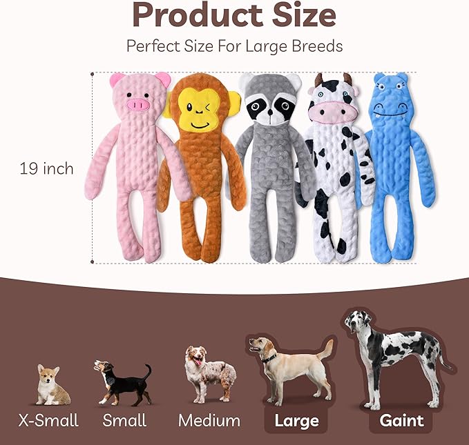 SHARLOVY No Stuffing Dog Toys 5 Pack, Crinkle Interactive Dogs Toy for Boredom, Puppy Toys for Teething to Keep Them Busy, Cute Squeaky Dogs Toy for Small, Medium, and Large Breed