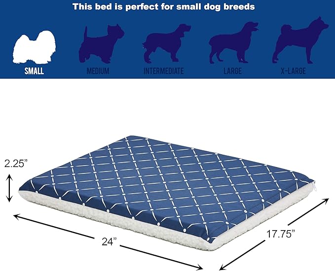 MidWest Homes for Pets Quiet Time Couture Paxton Dog Bed, Blue & Fleece with Removable Pillow Cover, Blue, 24"