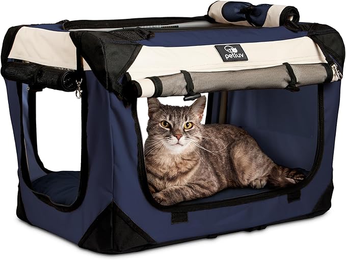 Cat & Dog Pet Carrier, Soft-Sided, Large 24"x16"x16", Fits Large Cat, 2 Cats, or Medium Dog Comfortably, Great for Travel & Vet Visits, Privacy Windows, Removable Bed, Locking Zippers, Foldable