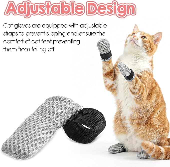 4 Pcs Cat Paw Socks, Anti-Slip Cat Claw Covers for Scratching & Prevent Licking, Soft Breathable Cotton Paw Protectors for Hardwood Floors & Hot Pavement (Small, Non-Slip Grips