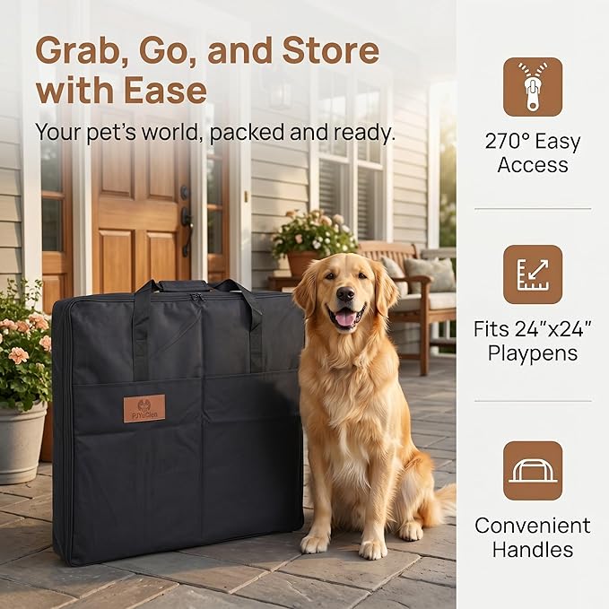 PJYuCien Storage Bag for 24"x24" Metal Foldable Dog Playpen, 600D Oxford Fabric, Waterproof Moisture-Proof, 270° Large Zipper, Travel Carry Case for Camping, Park & Home Storage