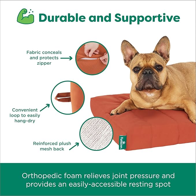 Furhaven Orthopedic Dog Bed – Puffy Quilted Foam Mattress with Removable Washable Cover, Soft & Supportive for Kennels & Crates - Large, Rust