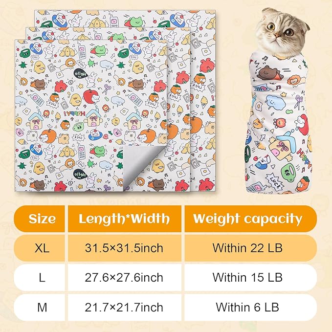 ondware 31.5 in Cat Wrap for Cutting Nails, Self-Adhesive Cat Grooming Wrap Anti-Escape Cat Restraint for Nail Clipping Cat Swaddle Wrap Cat Wrapping Cloth for Pet Cleaning and Beauty (Within 22 lbs)