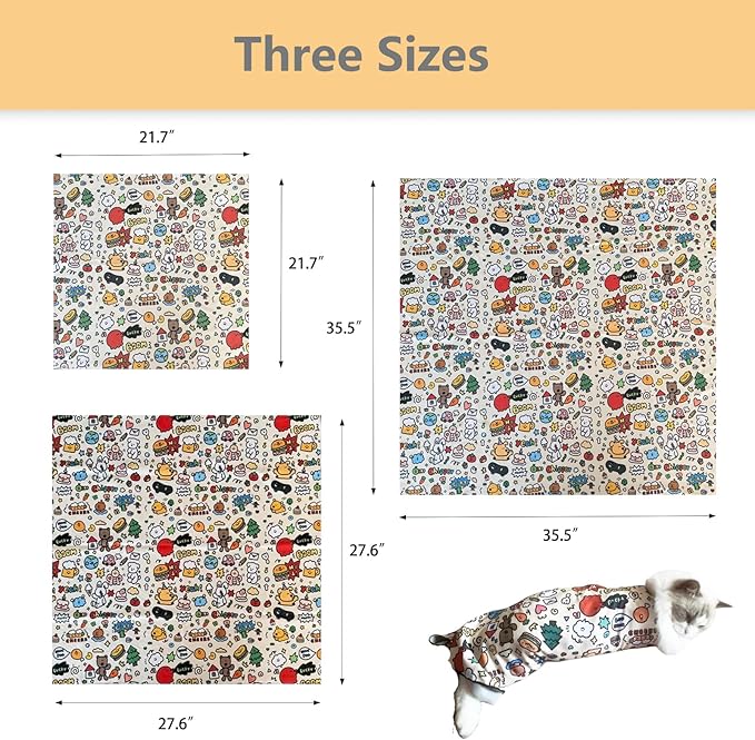 Cat Grooming Wrap - Multifunctional Anti-Bite & Scratch Blanket for Nail Trimming, Medicine, and Injection, Self-Sticking Wrap for Calm & Safe Pet Care (Cute Prints, XL-35.5inch within 22lbs)
