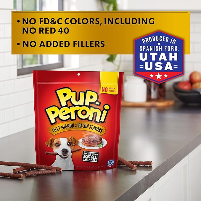 Pup-Peroni Original Filet Mignon & Bacon Flavor Dog Snacks, 22.5 Ounce Bag (Pack of 4)