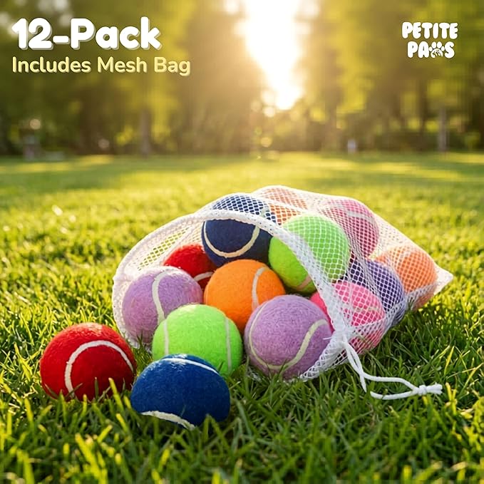 Colorful Squeaky Tennis Balls for Small Dogs and Puppies - 1.5 Inch - 12 Pack - Dog Training Toys for Positive Reinforcement, Interactive Squeaker Ball To Engage Attention Outside, Ball Launcher Fetch