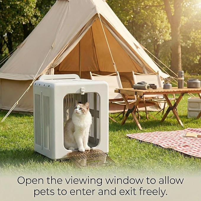 Cat Stroller, Breathable Foldable Cat Carrier with Wheels for Small Dogs and Cats, and Features a Comfortable Viewing Window Suitable for Cats Under 22 pounds (White)