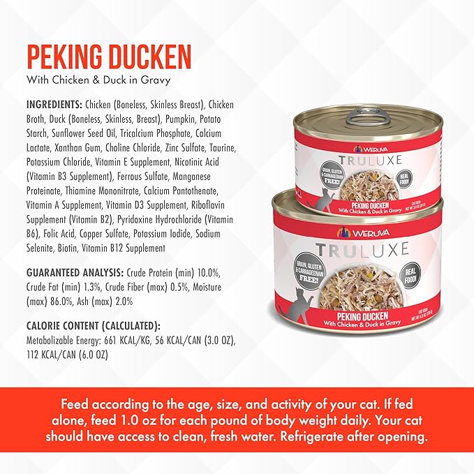 Weruva TruLuxe Cat Food, Peking Ducken with Chicken Breast & Duck Breast in Gravy, 6oz Can (Pack of 24)
