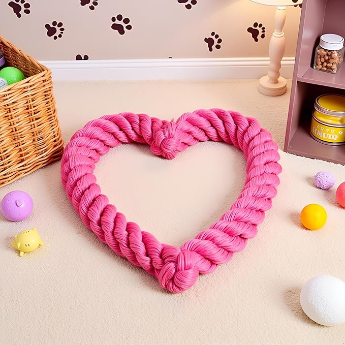 Pink Cute Dog/Cat Chew Toys, Dog Toys for Chewers, Heavy Duty Dental Dog Rope Toy for Dogs, Creative Love Heart Shaped Interactive Rope Dog Toys, Cotton Puppy Teething Chew Tug ToyPet teething toys