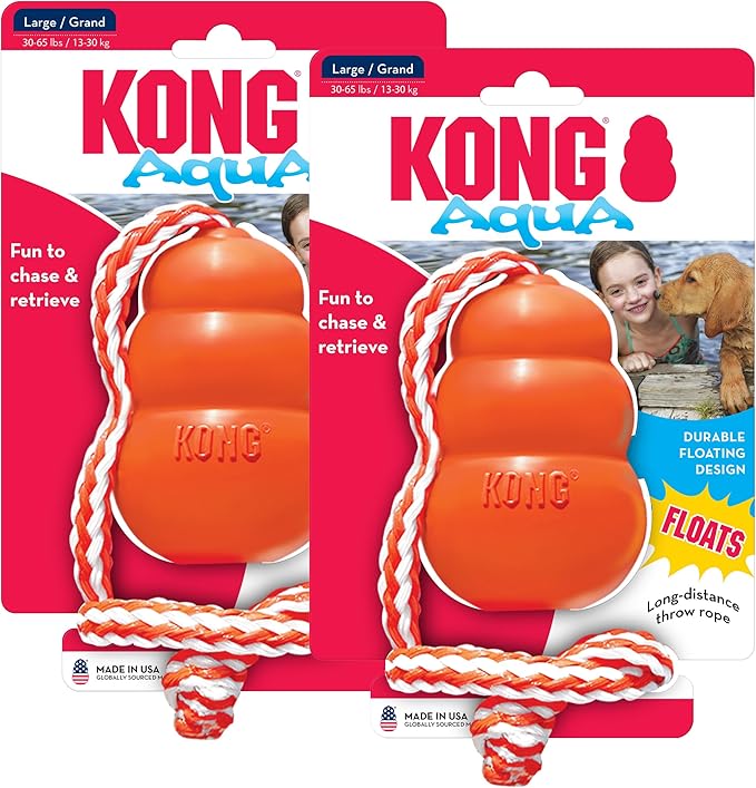 KONG Aqua Classic Dog Toy 2-Pack – Floating Retrieval Toy for Water Play - with Rope (Large)