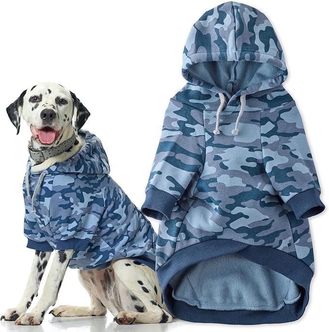 Pet Passion Rocky II - The Extra Comfy Hoodie, Organic Cotton and Recycled Poly Dog Hoodie Pet Coat Sweater for Small, Medium, Large Dogs, Navy Camo, Medium