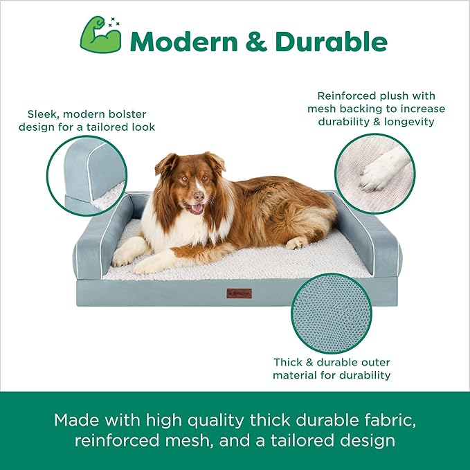 Furhaven Orthopedic Dog Sofa Bed – Memory Foam Couch with Bolsters, Textured Plush & Water-Resistant Cover, Washable Cover, Joint Support - Riverway, Jumbo