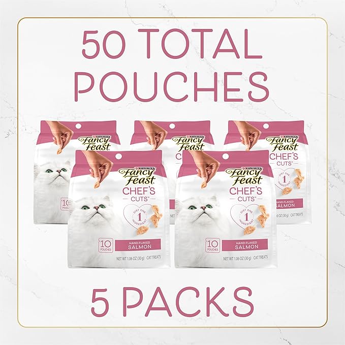 Purina Fancy Feast Purely Hand-Flaked Salmon Cat Treats, Real Fish, Tender Texture, 10 Count Pouch