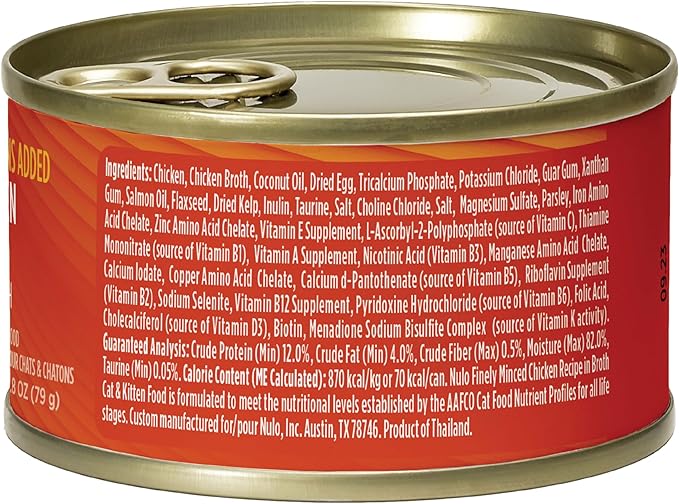 Nulo Canned Wet Cat Food - Finely Minced Chicken Recipe High Protein Grain-Free Cat Food for Indoor & Outdoor Kittens & Adults, 2.8oz Cans (Pack of 12)