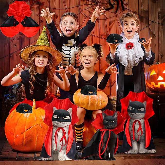 Cat Costumes, Cat Mask Cape Vampire Cats Costume Dog Halloween Vampire Costume Funny Pet Devil Cape Cloak Costumes for Cats Dogs