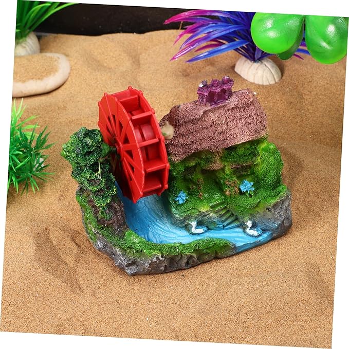 Aquarium Landscape Stone House with Water Wheel Model Unique Fish Tank Decoration for Goldfish and Aquatic Pets Decor for Aquarium Environments