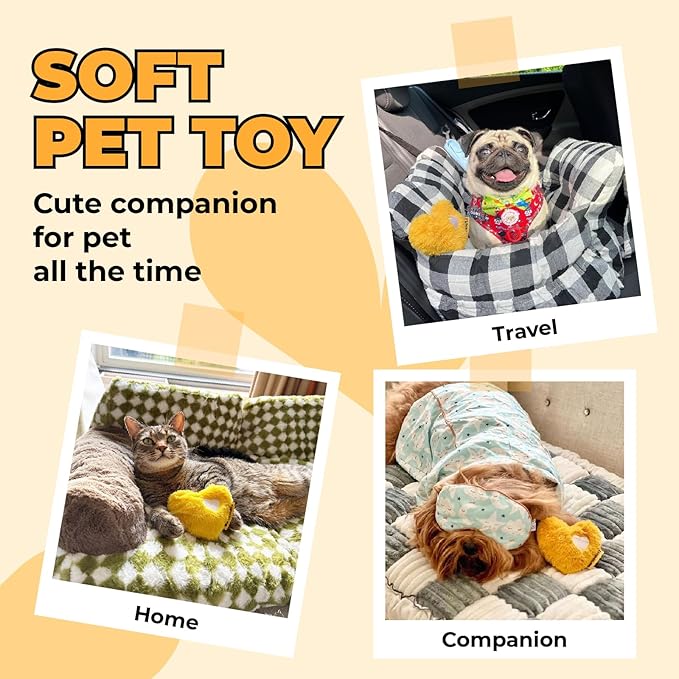 FUNNY FUZZY Dog Toy, Heart Plush Squeaky Dog Toy for Puppy Cats with Soft Squeaker, Fun for Indoor Puppies and Kitten, Pet Toy for Small Medium Large Breeds, Yellow,1PC