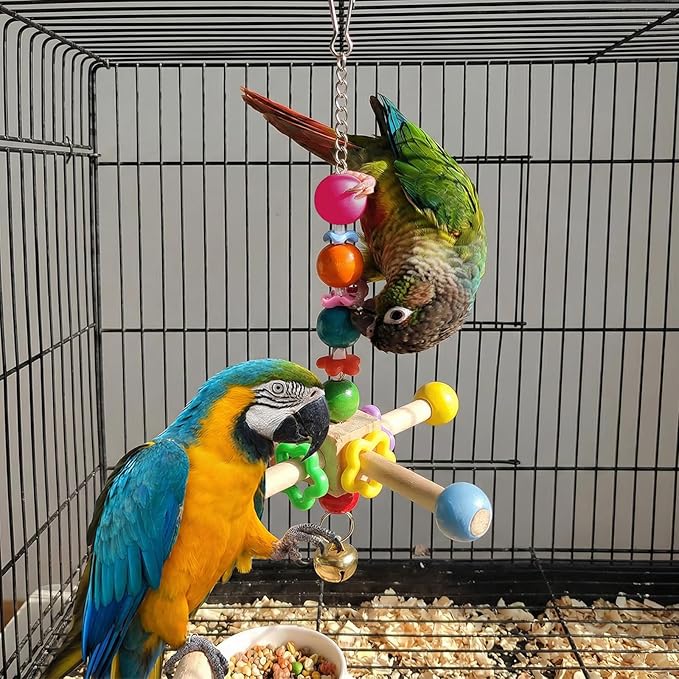 2 Pcs Bird Spinner Toys for Parrots with Bells, Parrot Chewing Hanging Toys for Small and Medium Birds, Parakeet, Cockatiel, Conure, Lovebird, Budgie, Cage Toy
