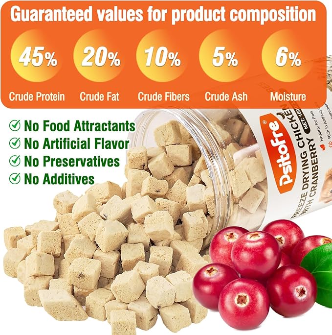 Freeze-Dried Chicken Cat Treats, Chicken Cube Snacks with Cranberry for Pets, Single Ingredient Chickens Dog Treat Bite-Sized Pieces