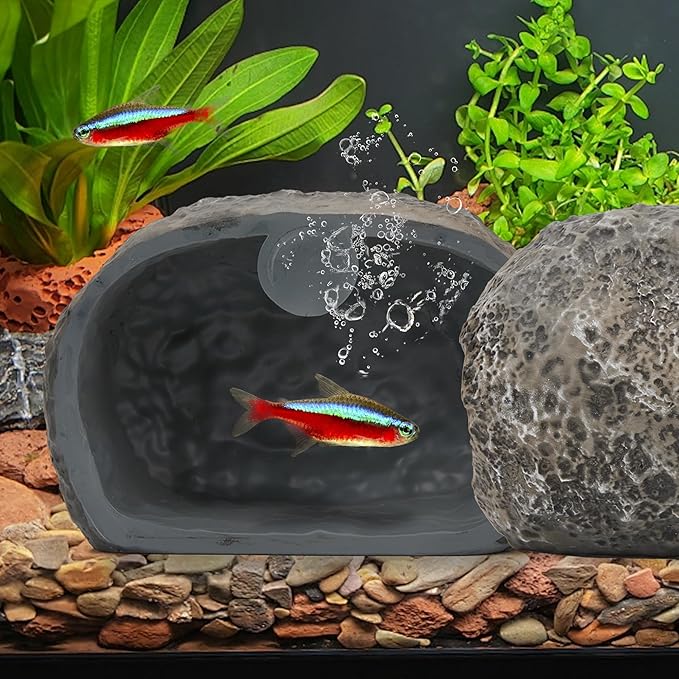 Upgraded Magnetic Detachable Aquarium Hideaway Rock Cave to Check Your Aquatic Pets to Breed, Play and Rest Safe and Non-Toxic Resin Fish Tank Viewing Hideout Ornaments