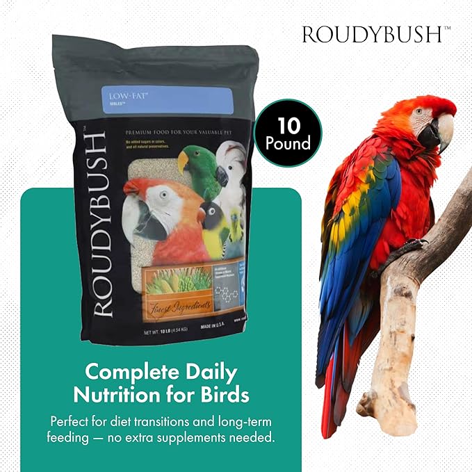 Roudybush Low Fat Food for Adult Birds & Chicks - Scientifically Formulated Bird Feed - Bird Food Pellets w/ Corn, Wheat, Soy & More - Nutritious & Healthy Feed for Birds (Nible, 10lb)