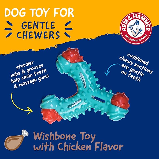 Arm & Hammer for Pets Nubbies Wishbone Dog Dental Toy | Best Dog Chew Toy for Moderate Chewers | Helps Reduce Plaque & Tartar | Chicken Flavor Baking Soda (Pack of 24)