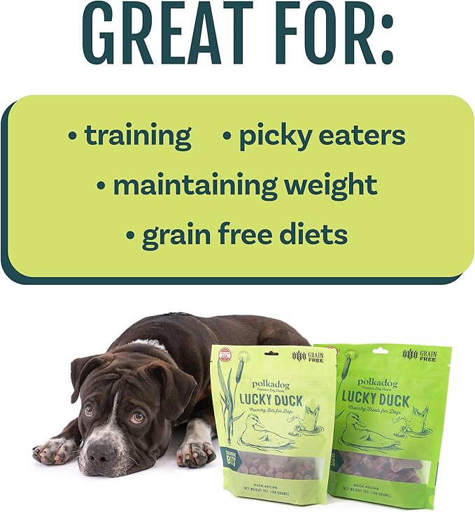 Polkadog Lucky Duck Crunchy Training Bits - All Natural, Limited Ingredient Grain Free Premium Training Treats for Dogs. Great for Allergies, Handcrafted in USA - 7oz (1pk)