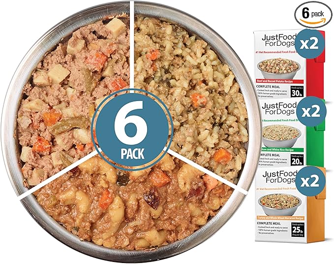 JustFoodForDogs Pantry Fresh Wet Dog Food Variety Pack, Complete Meal or Dog Food Topper, Beef, Chicken, & Turkey Human Grade Dog Food Recipes - 12.5 oz (Pack of 6)