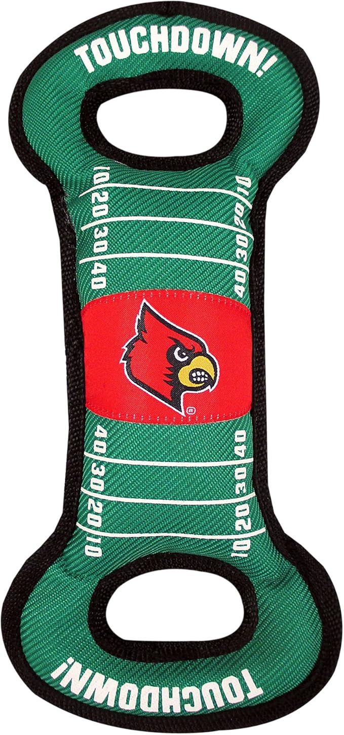 NCAA Football Field Dog Toy with Squeaker. - Louisville Cardinals - for Tug, Toss, and Fetch. - Tough& Durable PET Toy