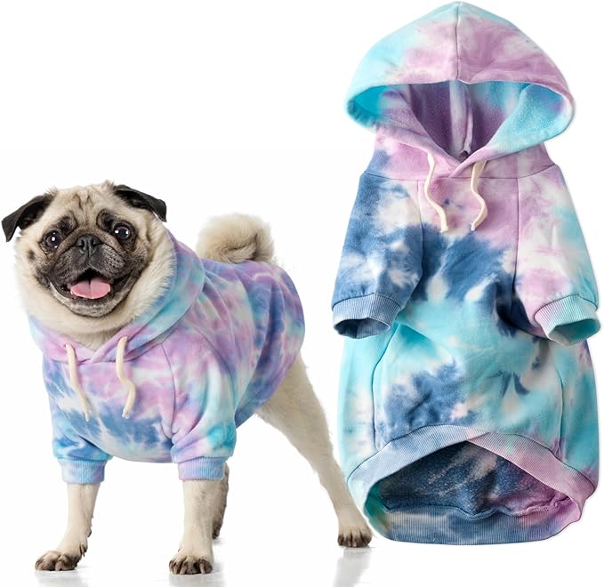 Pet Passion Rocky II - The Extra Plush Comfy Hoodie, Organic Cotton and Recycled Poly Dog Hoodie Pet Coat Sweater for Small, Medium, Large Dogs, Purple Tie Dye, X-Small (5-12 lbs)
