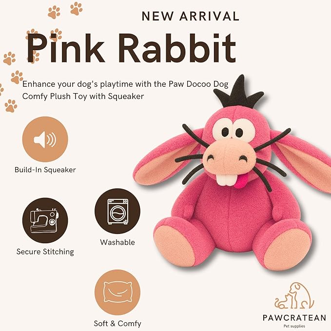 7" Squeaky Plush Toy for Puppies Small Dogs Self Etertainment Washable Soft Made [PET ONLY] (Pink Rabbit)
