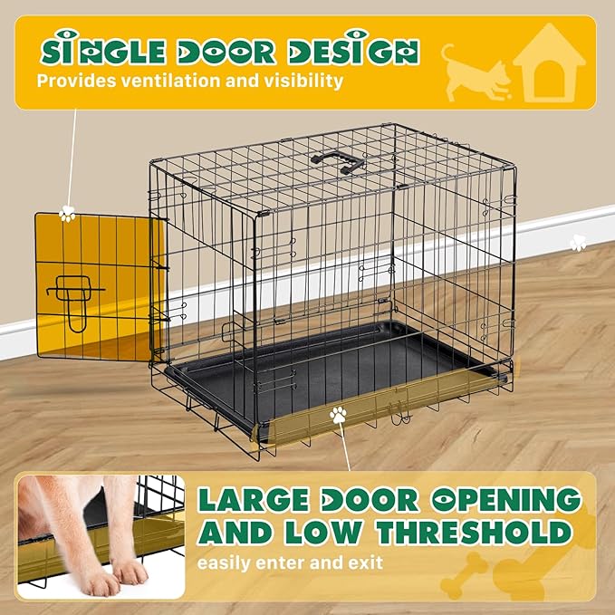Dog Crate - 24 Inch Small Single Door Portable Puppy Dog Cage, Metal Wire Pet Kennel with Secure Lock, Leak-Proof Pan Tray, Foldable Design for Small Dog Indoor Training and Outdoor Trave
