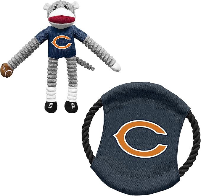 Littlearth NFL Unisex NFL Sock Monkey and Flying Disc Pet Toy Combo Set