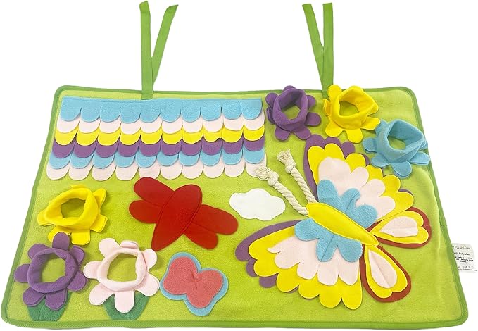 Butterfly Snuffle Mat with Crinkle Squeaker and Rope for Dogs Pigs Cats Rabbits Small Animals Forraging Toy