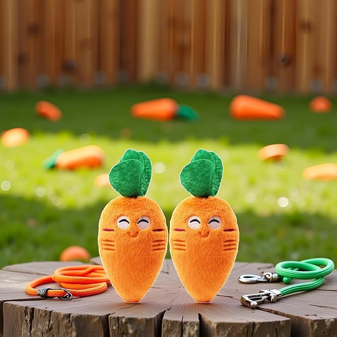 2 Pcs Soft Puppy Pet Supplies, Cute Orange Carrot Plush Chew Squeaker Sound Squeaky for Dog Cat Birthday Xmas Gifts