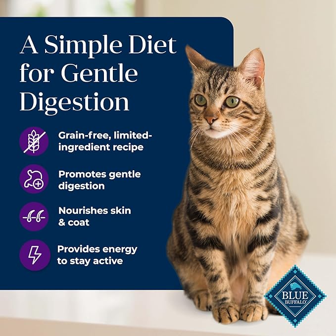 Blue Buffalo Basics Grain-Free Dry Cat Food, Skin & Stomach Care, Limited Ingredient Diet for Mature Indoor Cats, Turkey & Potato Recipe, 11-lb. Bag