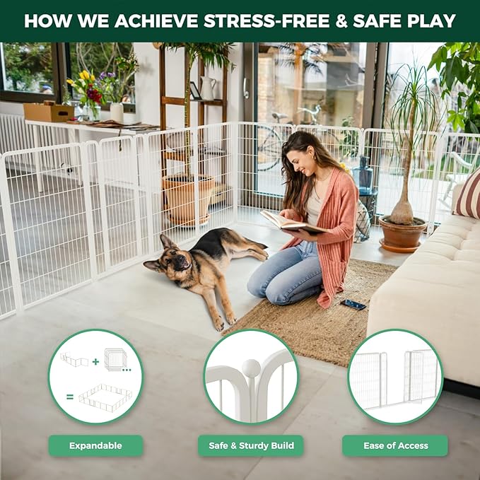 FXW Homeplus Unleashed Indoor Dog Playpen - Stress-Free and Safe Play, Heavy Duty 45 Inch 12 Panels Dog Pen for Large Dogs, White│Patented