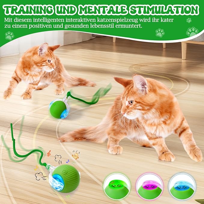 Tyware Interactive Cat Toys for Indoor Cats - Puppy Toys Ball with Tail,Realistic Bird Chirping,Smart Obstacle Avoidance and Auto Restart,Cat Puzzle Toys for Bored Indoor Adult Cats and Dog(Green)
