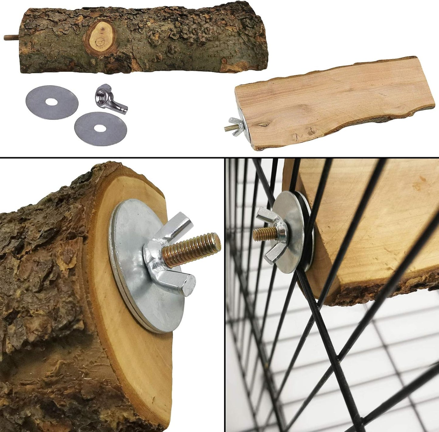 kathson 5PCS Wood Bird Perch Wooden Parrot Stand Toy Parakeet Standing Platform Chew Toys Natural Cuttlebone Paw Grinding Stick Cockatiels Cage Accessories Exercise Toy for Conures Budgies Lovebirds