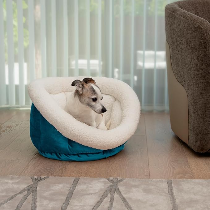 Sherry Kline Small Cuddler Cup Pet Bed: Cozy Retreat with Deep Cushioning, Secure & Snug Space for Nap or Lounge, Easy in 'n' Out Access, Polyester Fiber, Round Shape (Blue)