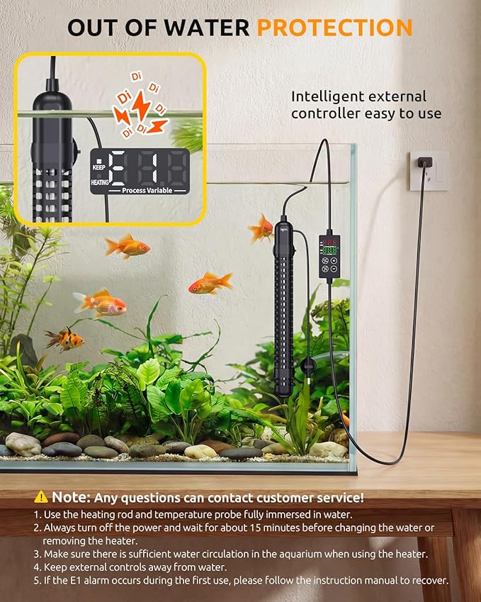 SEAOURA Aquarium Heater, 300W Fish Tank Heater for 40-60 Gallon, Small Submersible Turtle Heater with Adjustable Over-Temperature Protection, Intelligent Controller Auto Power-Off