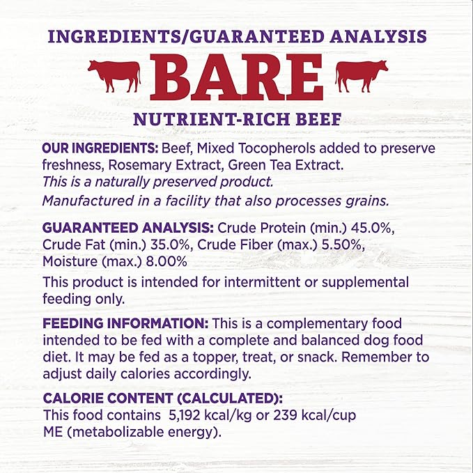 Wellness Bowl Boosters Bare Freeze Dried Dog Beef Food Topper for Small, Medium, and Large Breeds, Grain Free, Natural, 4 oz Bag