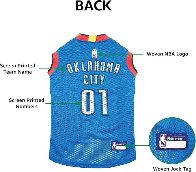 NBA OKLAHOMA CITY THUNDER DOG Jersey, Small - Tank Top Basketball Pet Jersey