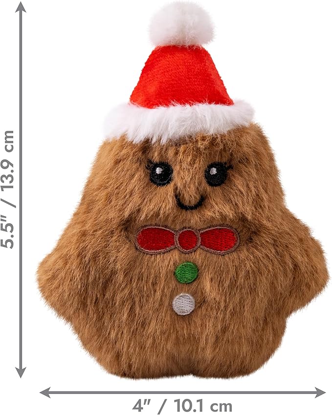 KONG Holiday Snuzzles Dog Toy – Plush Seasonal Characters, Full-Body Squeaker, Soft Holiday Cuddle Toy for Indoor Play (Gingerbread, Extra Small)