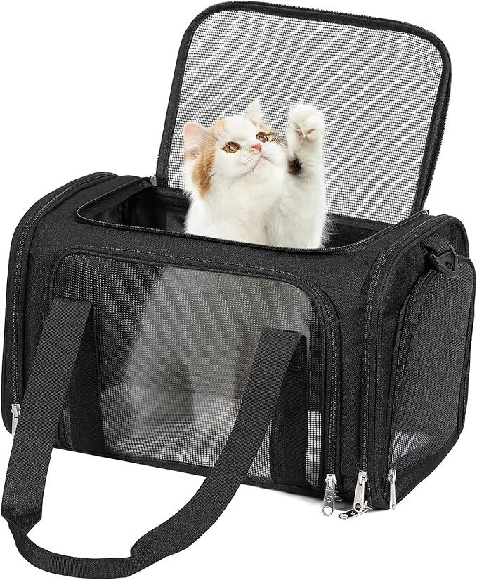 Discala Cat Dog Carrier Up to 15 Lbs TSA Airline Approved Pet Carrier for Small Medium Cats Puppies Dog Carriers for Small Dogs Collapsible Soft Sided Cat Travel Carrier - Black 17"x11"x11"